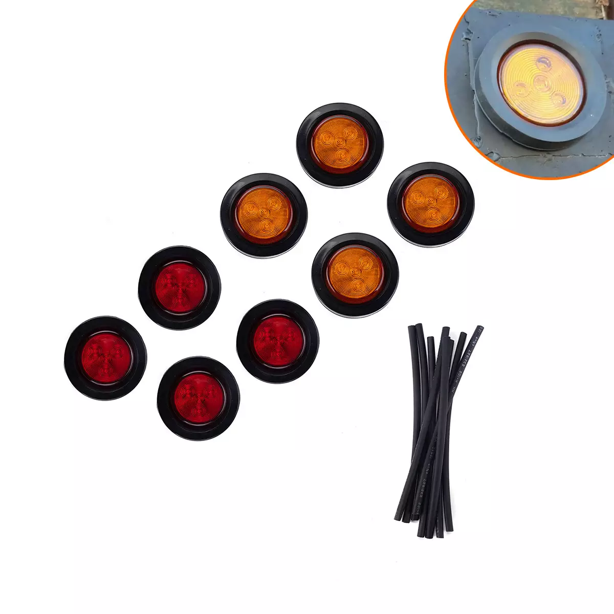 2 -inch red yellow rubber circle round lamp LED round edge lights for heavy card trailer truck trailers