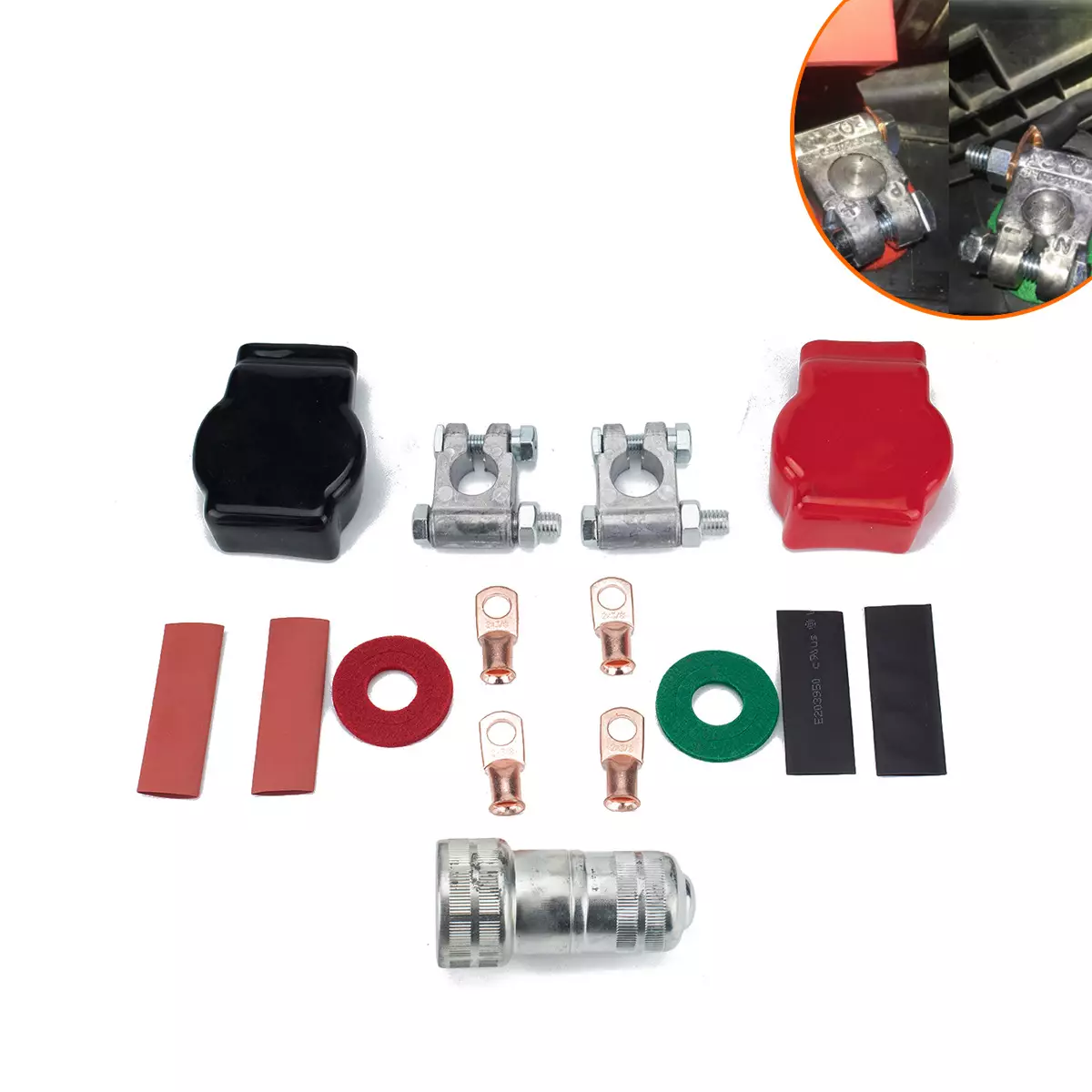 Car positive and negative electrode battery clip wiring cleaning set with end -end/protective cover/hot tube/cleaning brush